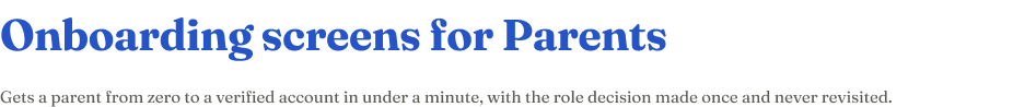 Onboarding screens for Parents