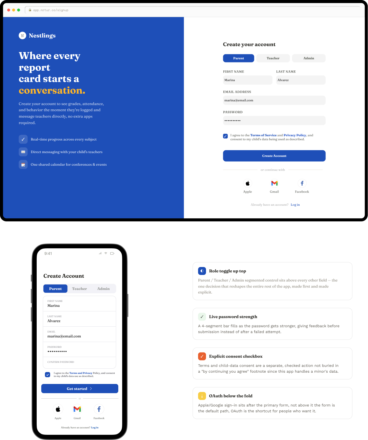 Parent signup